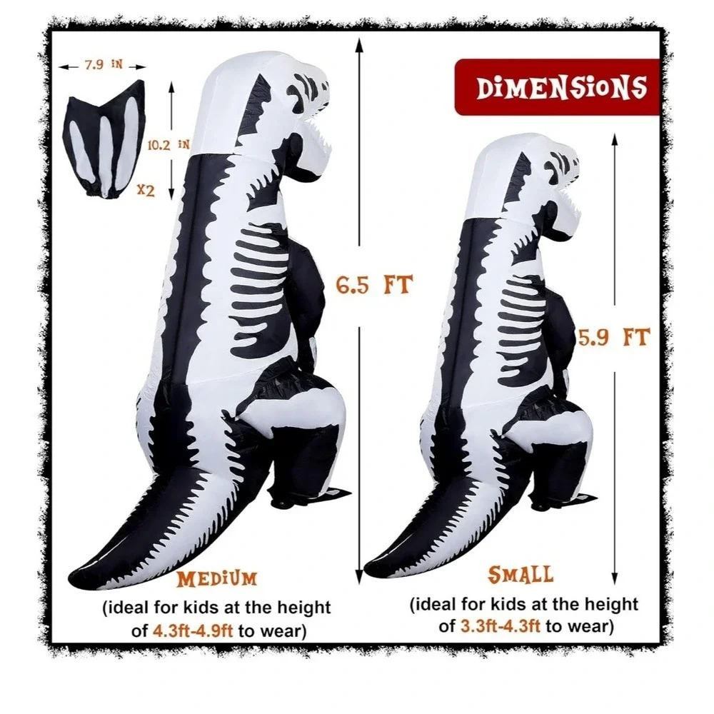 Lulu Home Inflatable Skeleton T-Rex Costume Kids Black Dinosaur‎ 6.5FT 21224B K1